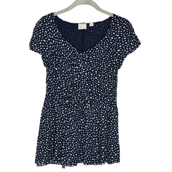 Anthropologie Tops - Anthropologie Postmark Polka Dot Peplum Top Navy White Size Medium